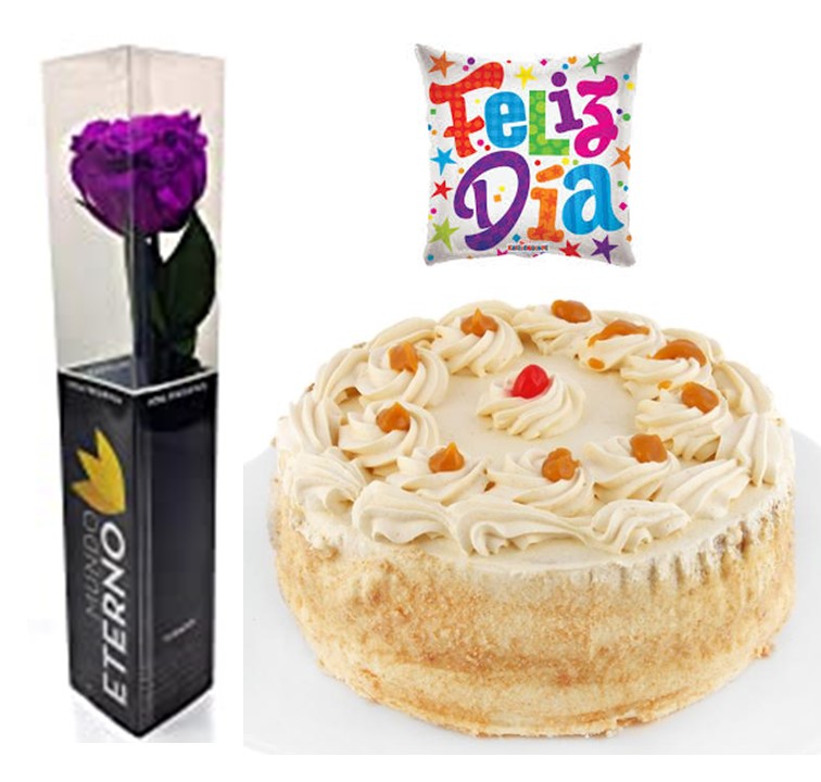  Rosa Preservada en Caja, Torta del Dia 15 personas y Globito